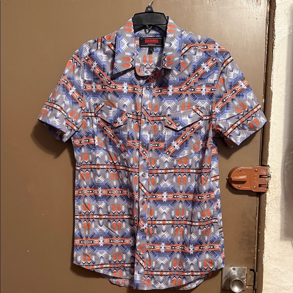 Rock&Roll Denim Men's Patterned Short Sleeve Western Shirt